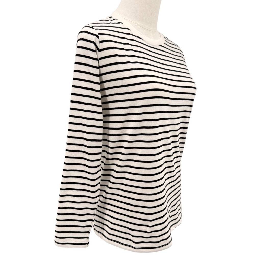 New Quince Womens Striped Long Sleeve Crew Neck Tee White Black Size 12 - Picture 5 of 6